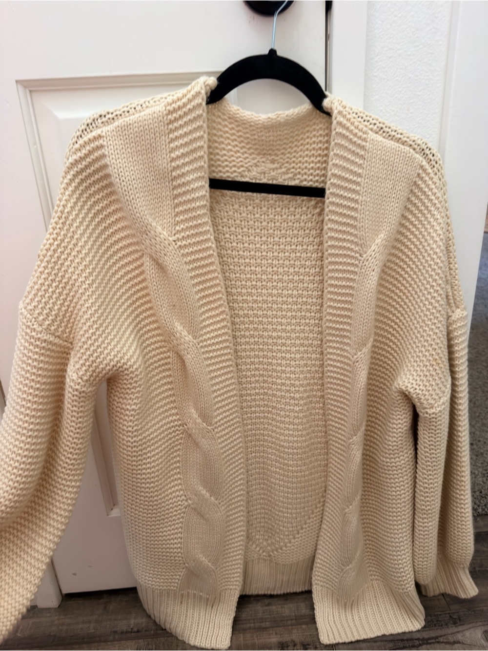 Open-Front Chunky Cable Knit Cardigan - Cream